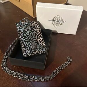 Rare! Kurt Geiger Black/Metallic Holographic Leopard Lanyard Wallet